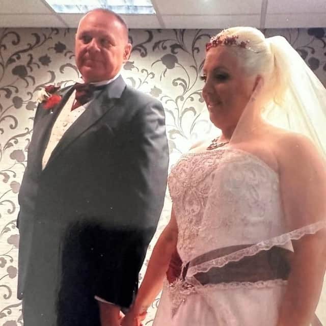 Leslie and his late wife Paula on their wedding day in 2014.