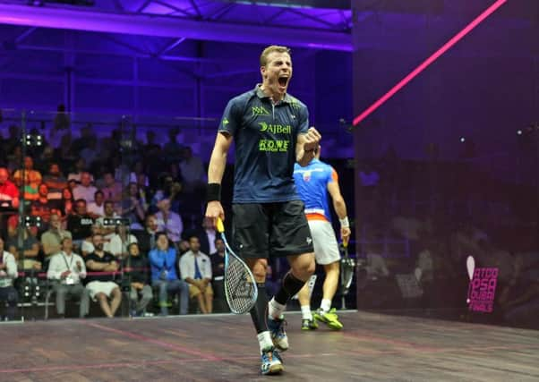 Nick Matthew celebrates victory in Dubai on wednesday. Picture: PSA.