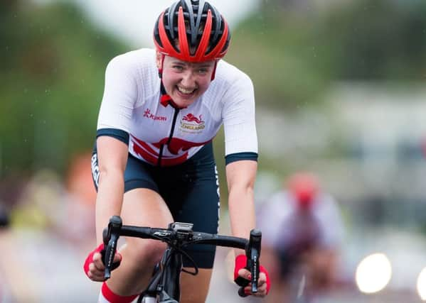 Melissa Lowther of England finishes the Women's Road Race on the Gold Coast just days after she ewas denied the chance to take part in the time-trial (Picture: Alex Whitehead/SWPix.com)