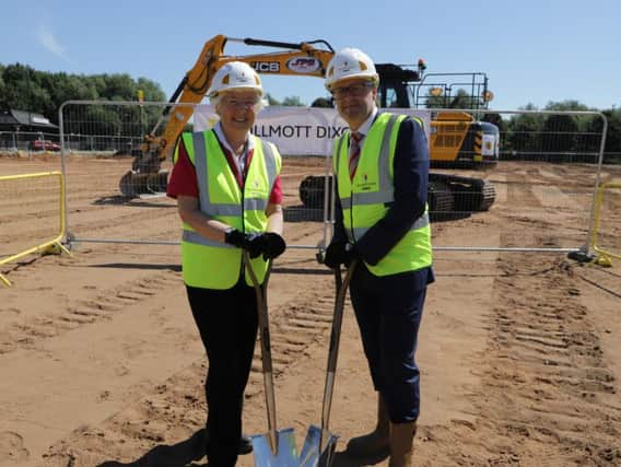 Doncaster Mayor Ros Jones and Anthony Dillon from Willmott Dixon at the Herten Triangle site