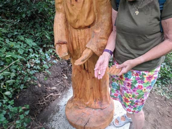 Part of the damaged St Robert's statue in Knaresborough.