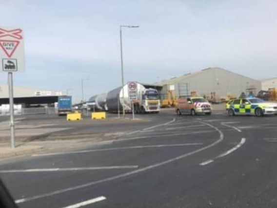 The 50-tonne load leaving Hull docks this morning