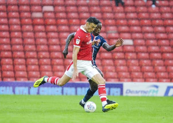 CLOSE CALL: Barnsley's Kieffer Moore gets an effort in on goal. Picture: Scott Merrylees