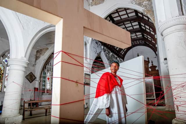 Neo Sinoxolo Musangi from Kenya with her installation at 


York Mediale. Picture: Charlotte Graham