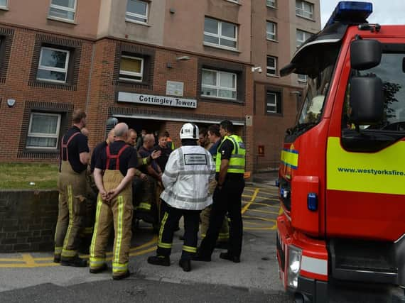 Fire crews outside the blaze