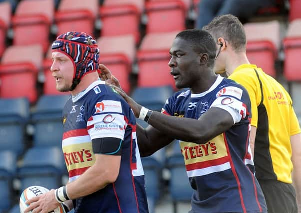 Doncaster's Michael Hills and Tyson Lewis. Picture Scott Merrylees