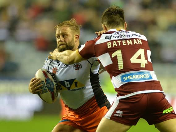 Castleford's Paul McShane tries to evade Man of Steel contender John Bateman (PIC: BRUCE ROLLINSON)