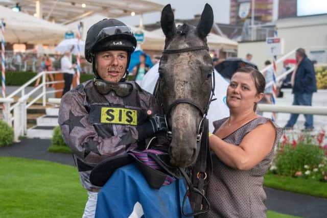 Oakley Brown in the York winner's enclosure after the win of Third Time Lucky.