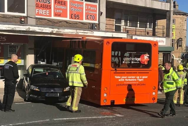 The bus wedged into the Optician's in Shipley. Photo: Ashley France