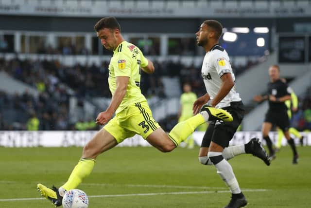 Enda Stevens of Sheffield Utd runs past Jayden Bogle of Derby County (Picture:: Simon Bellis/Sportimage)