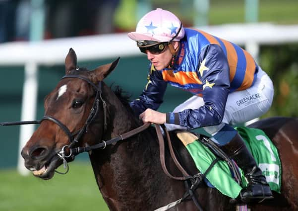 Winners: Tarboosh and Kevin Stott win The sun racing.co.uk Handicap Stakes at Doncaster Racecourse.