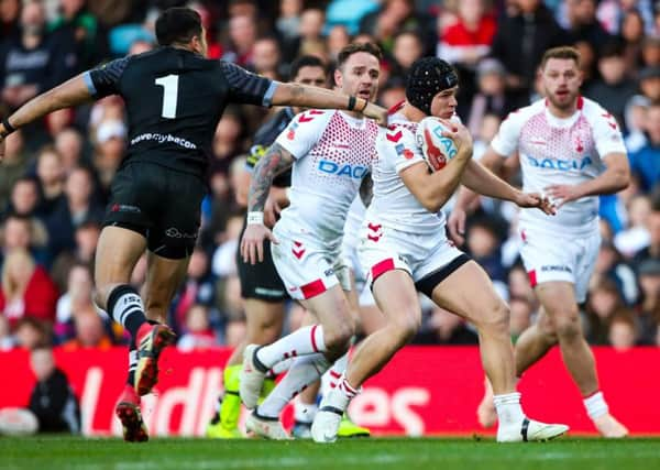 Richie Myler supports a Jonny Lomax break for England against New Zealand in the final 2018 Test at Elland Road. PIC: Alex Whitehead/SWpix.com