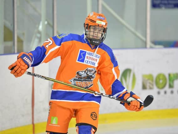 Sheffield Steelers' forward Kieran Brown is among the points for Blackburn Hawks in the NIHL. Picture: Dean Woolley.