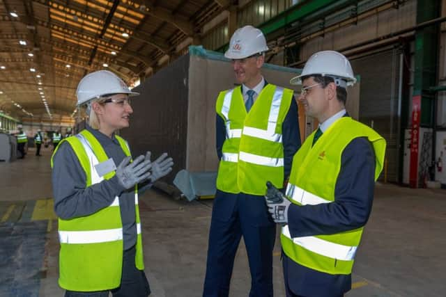 The Rt Hon. James Brokenshire MP Secretary of State for Housing, Communities and Local Government, visiting ilke Homes Factory, Flaxby, Knaresborough.