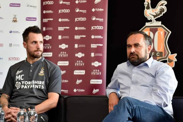 Bradford City's new head coach Michael Collins & Edin Rahic.