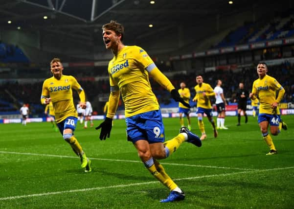 United's Patrick Bamford celebrates scoring the winner.