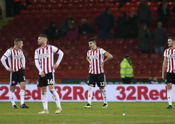 Sheffield United players including Paul Coutts, Oliver Norwood, John Egan and Jack O'Connell after defeat to West Brom. Picture: James Wilson/Sportimage