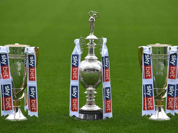 Championship and League One and Two trophies