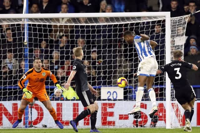 FINALLY: Huddersfield Town's Steve Mounopens the scoring against Burnley at the John Smith's Stadium. Picture: Martin Rickett/PA