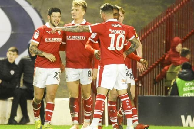 Alex Mowatt celebrates Barnsley's goal (Picture: Dean Atkins)