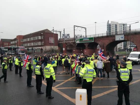 Traffic was disrupted during the protest.