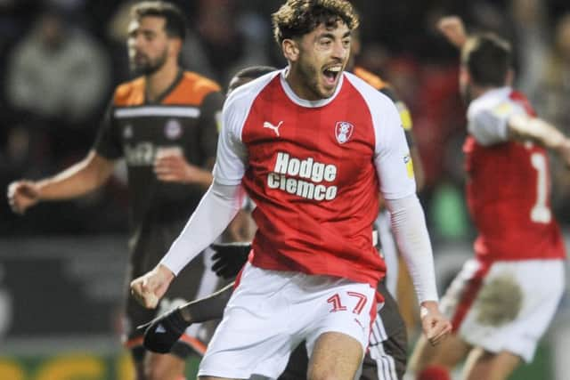 Rotherham's Matt Crooks celebrates after his side's second goal against Brentford.