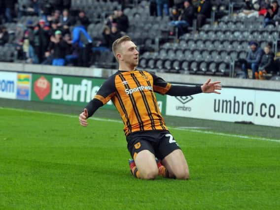 Hull City's Jarrod Bowen celebrates opening the scoring.