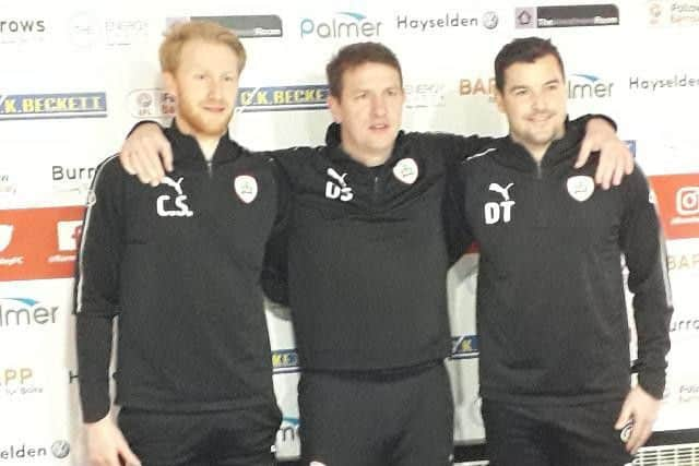 Barnsley coaching team: Christopher Stern, Daniel Stendel and Dale Tonge