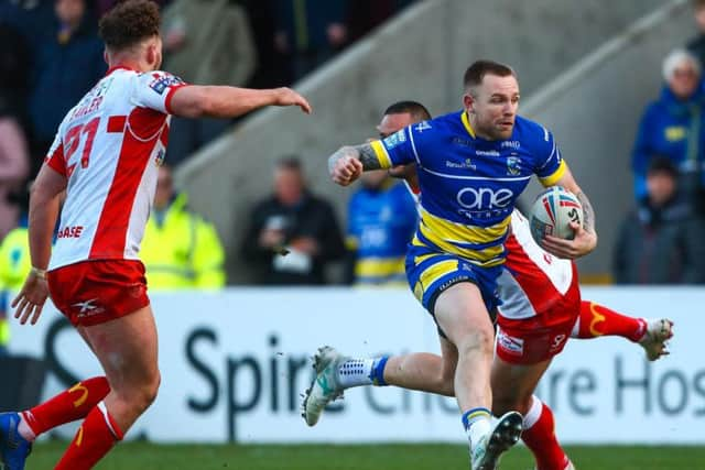 Warrington's Blake Austin on the attack before his yellow card. (SWPix)