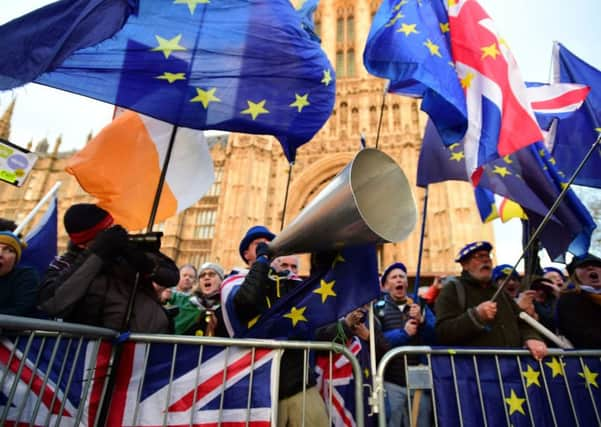 Anti-Brexit campaigners outside Parliament this week.