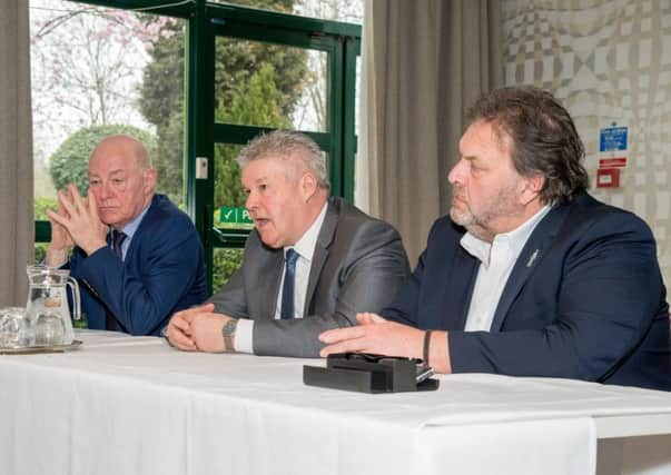 NEW ERA (left to right): Mike Hegarty, Chris Turner and Russ Green at the press conference to launch Wakefield AFC.