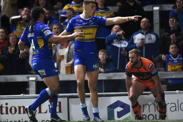 Leeds Rhinos' Ash Handley scores against Castleford Tigers. (PIC: Johnathan Gawthorpe)