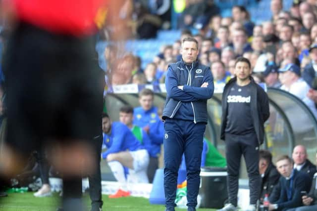 Millwall boss Neil Harris at Elland Road.