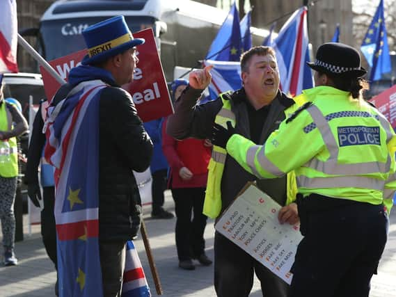 Police and Brexit supporters clash in London. Photo: Jonathan Brady/PA Wire