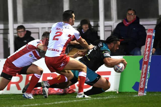 Konrad Hurrell goes over for his first try. (PIC: Jonathan Gawthorpe)