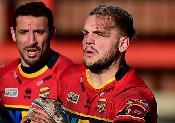 Kyle Trout opened the try scoring for Dewsbury at Bradford Bulls. PIC: Paul Butterfield