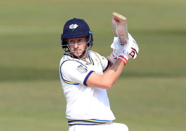 Cutting loose: Yorkshire's Joe Root on the way to his match-saving unbeaten century.