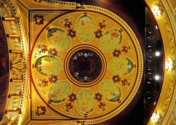 The ornate painted ceiling in the auditorium at Wakefield Theatre Royal built in 1894. Technical details, Nikon D3s shot on a 28-70mm lens and an exposure of 1/25th @ f5.6, 2000ISO   Picture Tony Johnson.