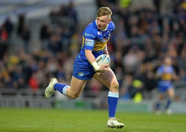 Harry Newman runs in for the second of his four tries against Workington.