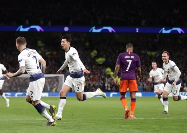 Tottenham Hotspur's Son Heung-min (third left) celebrates scoring his side's winning goal in last week's first leg. Picture: Adam Davy/PA