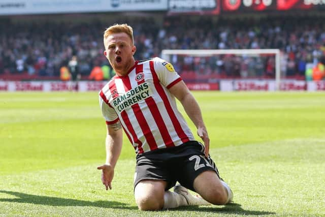 Mark Duffy of Sheffield United celebrates scoring the opening goal of the game (Picture: James Wilson/Sportimage)