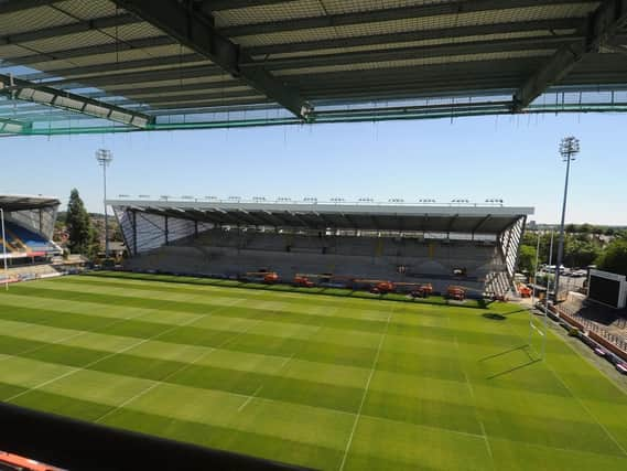 The south stand during its construction.