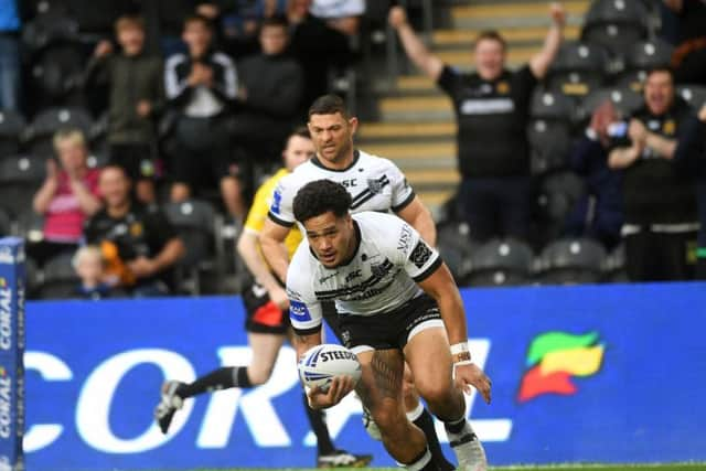 Hull FC's Bureta Faraimo scores. (PIC: Johnathan Gawthorpe)