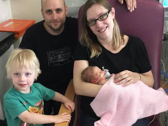 Laura and Paul Herbert with Joseph and Elodie in hospital in Sheffield