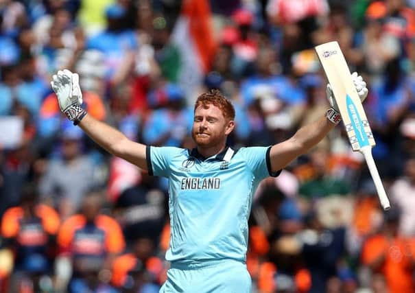 Celebration: England's Jonny Bairstow after reaching his century.