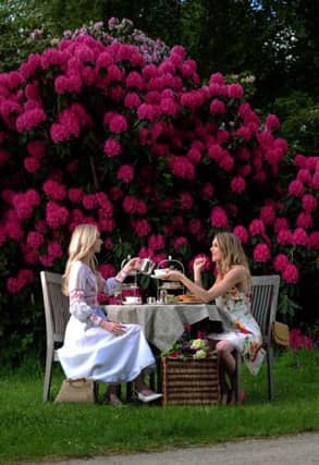 Afternoon tea and hamper courtesy of Bettys. Location: Harlow Carr Gardens in Harrogate. Clothes and accessories: Catherine Smith Vintage Fashion in Harrogate. Charlie wears: 1970s white and pink dress with lace crochet panels, £75; 1960s Italian macrame bag, £55.
Elisha wears: Esprit floral slip dress with underslip, £55; 1970s envelope clutch, £25.
Picture: Simon Hulme
Styling: Stephanie Smith for the Yorkshire Post Magazine
Hair & Make-up: Lauren Rippin