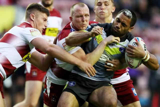 Bill Tupou is tackled. PIC: Paul Currie/SWpix.com.