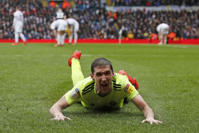 Match-winner: Chris Basham celebrates scoring the winning goal at  Elland Road.