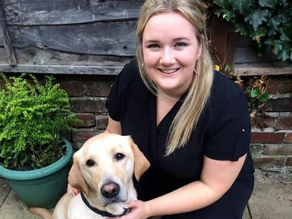 Ellen Watson with her guide dog Skipp.