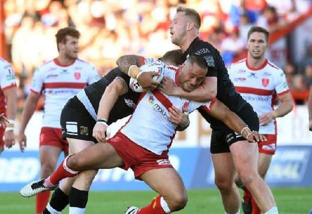 Hull KR's Weller Hauraki in action against Hull FC. (PIC: JONATHAN GAWTHORPE)